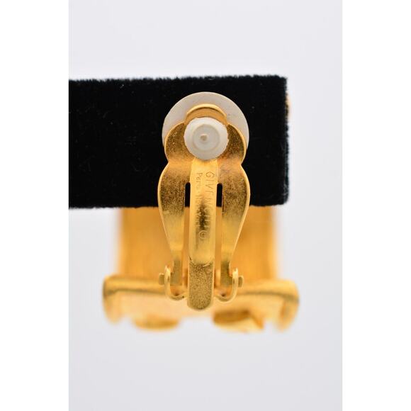 Givenchy Vintage Logo Clip On Earrings Chunky Brushed Gold Signed NOS 1980s Bin7 - Picture 9 of 12